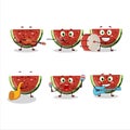 Cartoon character of watermelon gummy candy playing some musical instruments