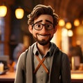 3d Pixar Character Portrait: Han With Glasses And Short Beard