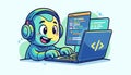 Coder Character Working on Laptop with. Royalty Free Stock Photo