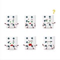 Cartoon character of white dice with what expression