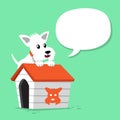 Cartoon character white scottish terrier dog and kennel with speech bubble