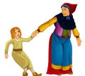 cartoon character witch sorceress holding child isolated - illustration for the children funny artistic painting scene