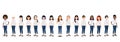 Cartoon character with the women team in T-shirt white and blue jean casual. Happy International women`s day flat vector Royalty Free Stock Photo