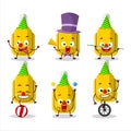 Cartoon character of yellow correction pen with various circus shows
