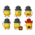 Cartoon character of yellow correction pen with various pirates emoticons