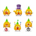 Cartoon character of yellow dried leaves with various circus shows