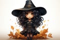 cartoon character young witch girl in hat and black costume for celebrating Halloween on white isolated background Royalty Free Stock Photo