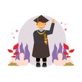 Illustration vector graphic of a cartoon character`s graduation with flat design style.