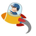 cartoon characters astronaut riding rocket