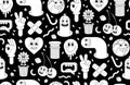 Cartoon characters background. Seamless pattern with funny stickers and patches in trendy retro cartoon style. Royalty Free Stock Photo