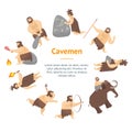 Cartoon Characters Caveman Cute People Banner Card Circle. Vector