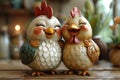 Cartoon characters of a Chicken and a rooster. 3d illustration