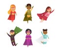 Cartoon Characters Children girls and boy superheroes set