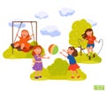 Cartoon characters children having fun on the playground Royalty Free Stock Photo