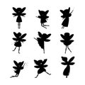 Cartoon Characters Fairies Silhouette Black Set. Vector Royalty Free Stock Photo