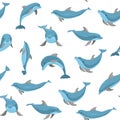 Cartoon Characters Funny Dolphin Seamless Pattern Background. Vector Royalty Free Stock Photo