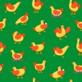 Cartoon Characters Happy Hens Seamless Pattern Background. Vector