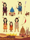 Cartoon characters indian, wild west collection Royalty Free Stock Photo
