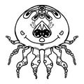 Cartoon characters a little cute young spider with eyes in love. Black and white ink drawing. Royalty Free Stock Photo