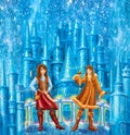 Cartoon Characters Little Robber Girl and Lappish Woman for fairy tale Snow Queen written by Hans Christian Andersen Royalty Free Stock Photo