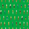 Cartoon Characters Men and Women Holding Smartphones Seamless Pattern Background. Vector