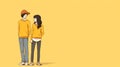 Anime Couple Wallpaper: Yellow Background With Cute Cartoonish Designs