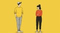 Contrasting Cartoon Realism: A Girl And A Guy On Yellow Background