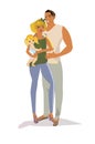 Cartoon characters of mother and father and their child.