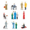 Cartoon Characters Muslim Man and Woman People Set. Vector Royalty Free Stock Photo