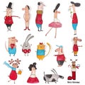 Cartoon characters over white Royalty Free Stock Photo