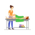 Cartoon Characters People and Massage Procedure for Leg. Vector