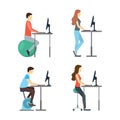 Cartoon Characters People Standing Desk Set. Vector