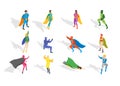 Cartoon Characters People Super Heroes Different Types Set. Vector