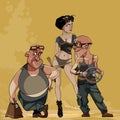 Cartoon characters postapocalypse two men and a woman Royalty Free Stock Photo