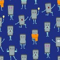 Cartoon Characters Smartphones Seamless Pattern Background. Vector