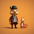Minimalist 3d Cartoon: Squirrel And Matthew Royalty Free Stock Photo