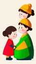 Warm family character affection illustration