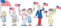 CARTOON CHARACTERS WAVING U.S. PATRIOTIC FLAGS