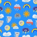 Cartoon Characters Weather Forecast Seamless Pattern Background. Vector Royalty Free Stock Photo