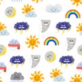 Cartoon Characters Weather Forecast Seamless Pattern Background. Vector Royalty Free Stock Photo