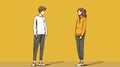 Matte Drawing Of A Girl And Boy On Yellow Background