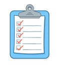 Cartoon checklist with check marks on clipboard