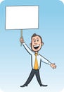 Cartoon cheerful businessman with blank placard