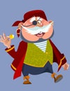 Cartoon cheerful chubby man in a pirate costume