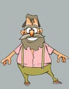 Cartoon cheerful grandfather with a beard and mustache