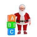 Cartoon Cheerful Santa Claus Granpa with Alphabet ABC Education Cubes. 3d Rendering Royalty Free Stock Photo
