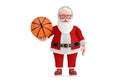 Cartoon Cheerful Santa Claus Granpa with Basketball Ball. 3d Rendering