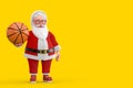 Cartoon Cheerful Santa Claus Granpa with Basketball Ball. 3d Rendering