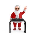 Cartoon cheerful Santa Claus granpa dj playing music with dj set turntable mixer equipment. 3d rendering Royalty Free Stock Photo