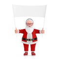 Cartoon Cheerful Santa Claus Granpa and Empty White Blank Banner with Free Space for Your Design. 3d Rendering Royalty Free Stock Photo